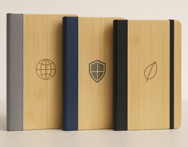دفتر ملاحظات من الجلد الأخضر والخيزران A5